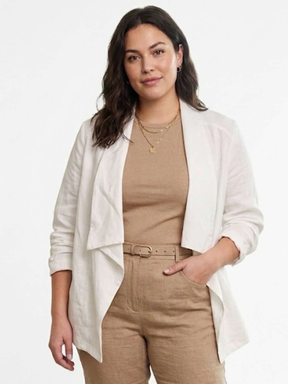 Jessica London White Linen Blend Drape Front Jacket Blazer Size 18 Plus